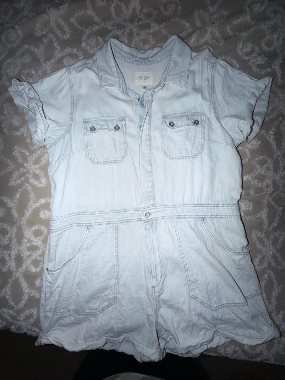 Jessica Simpson Light Blue Short-Sleeve Button Romper Shirt